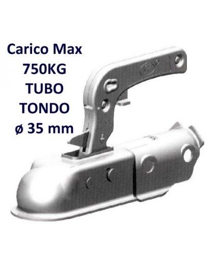Gancio omologato per rimorchio universale, per tubo tondo con Diametro 35 mm.   Carico max 750 kg